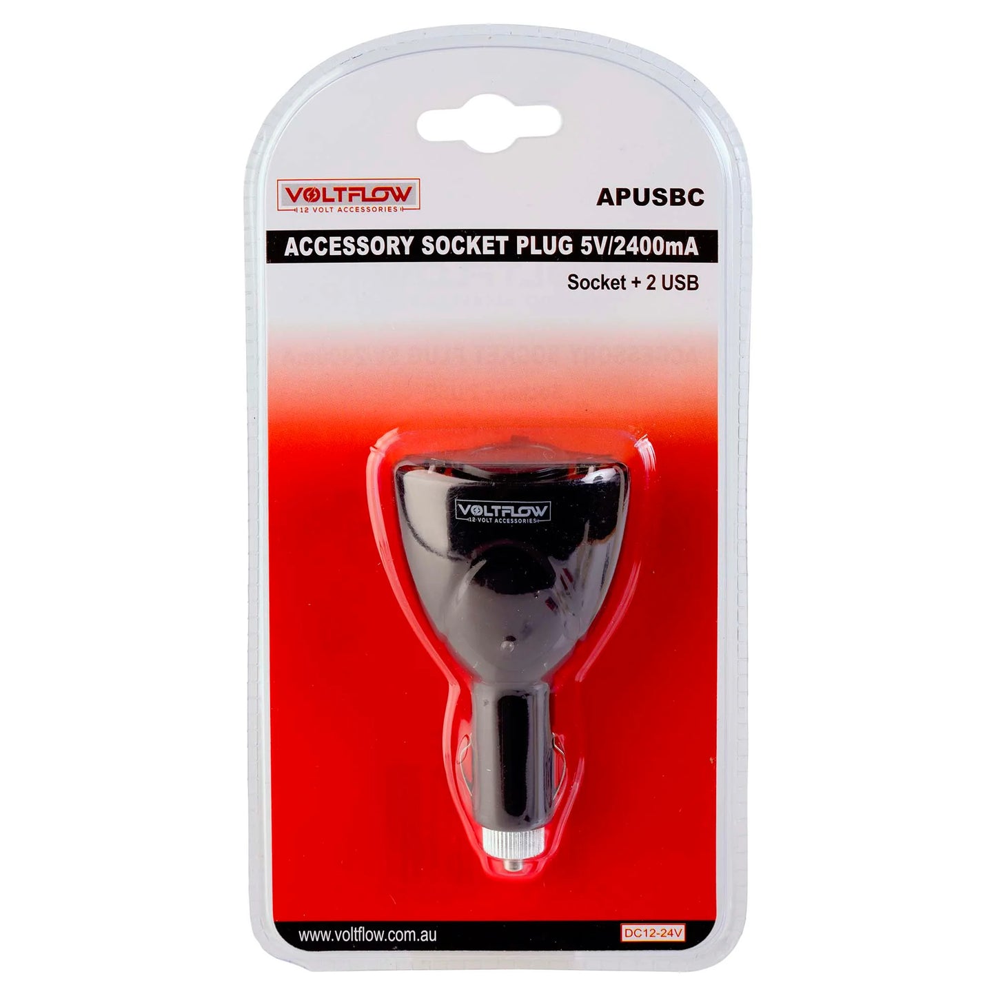 VoltFlow 12V Accessory Socket & Dual USB Outlet With Dust Cap 2.4Amp