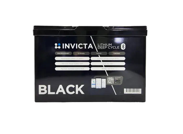 Invicta Black 12V100AH Bluetooth Lithium LiFePO4 Battery