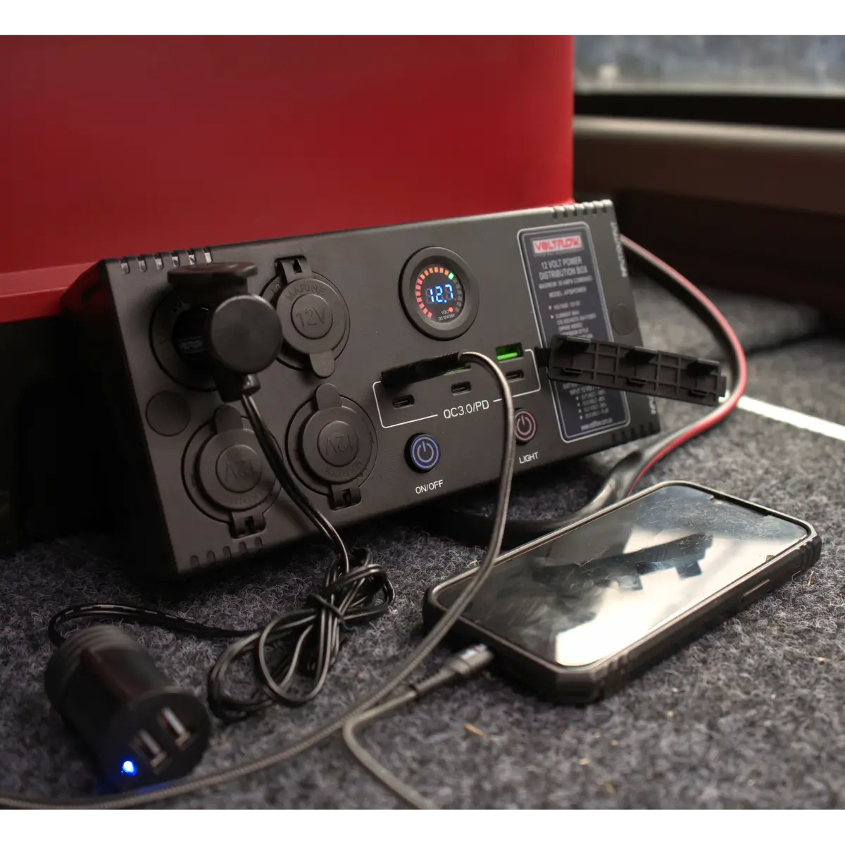 VoltFlow 12V Power Extension Box 50Amp with Anderson, USB & Cig Sockets