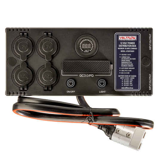 VoltFlow 12V Power Extension Box 50Amp with Anderson, USB & Cig Sockets