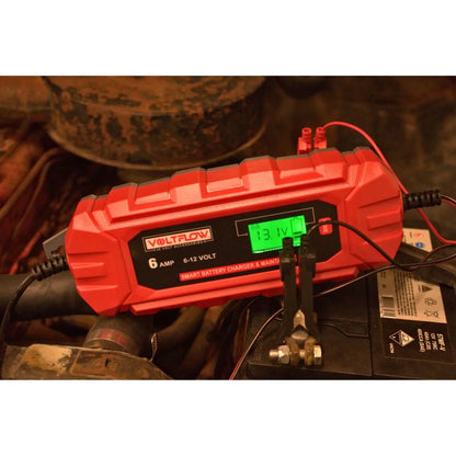 Voltflow 6Amp Smart Battery Charger & Maintainer 6-12V 10-Stage Lithium Capable - Mid Size Batteries