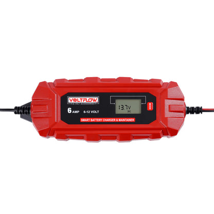 Voltflow 6Amp Smart Battery Charger & Maintainer 6-12V 10-Stage Lithium Capable - Mid Size Batteries
