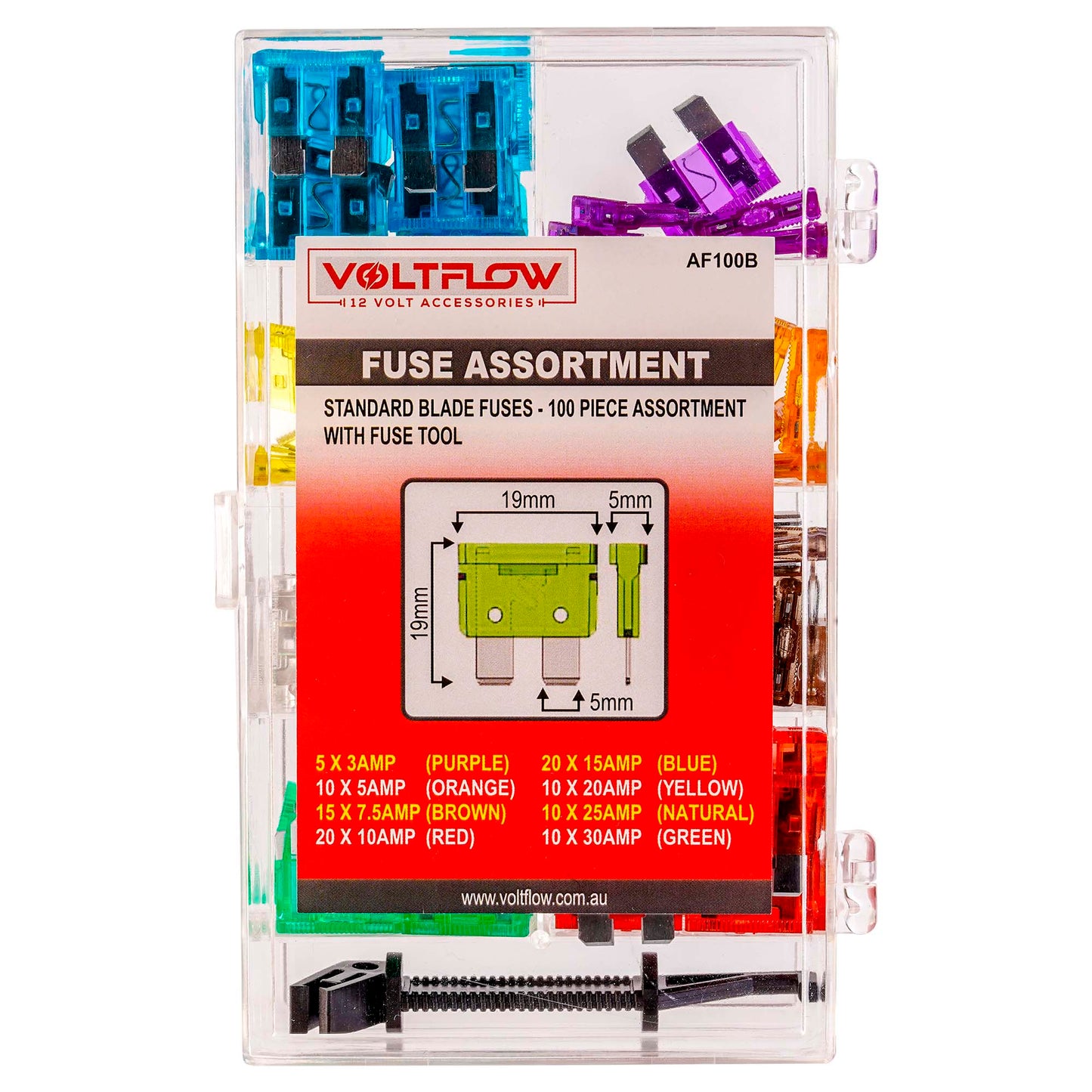 VoltFlow Car Fuses 100 Piece 3Amp-30Amp Kits - Standard Blade