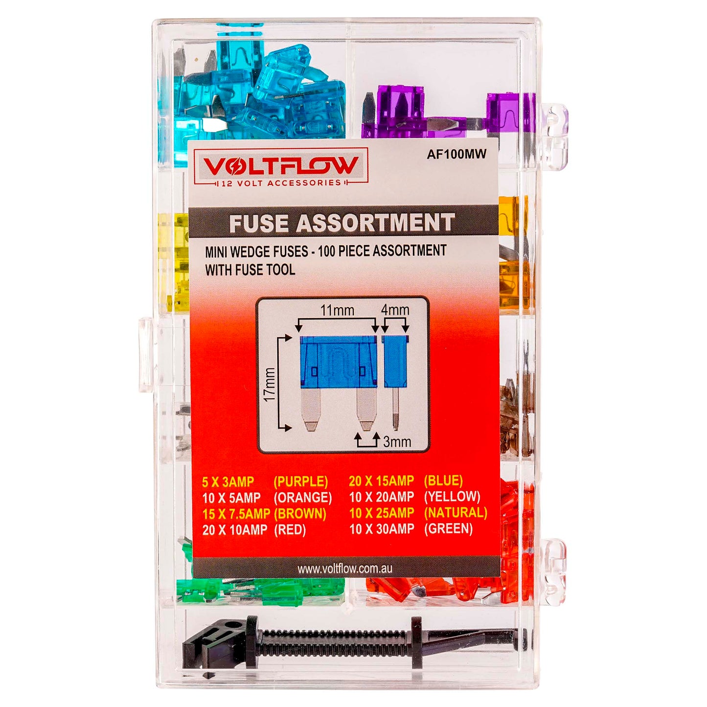 VoltFlow Car Fuses 100 Piece 3Amp-30Amp Kits - Mini Wedge