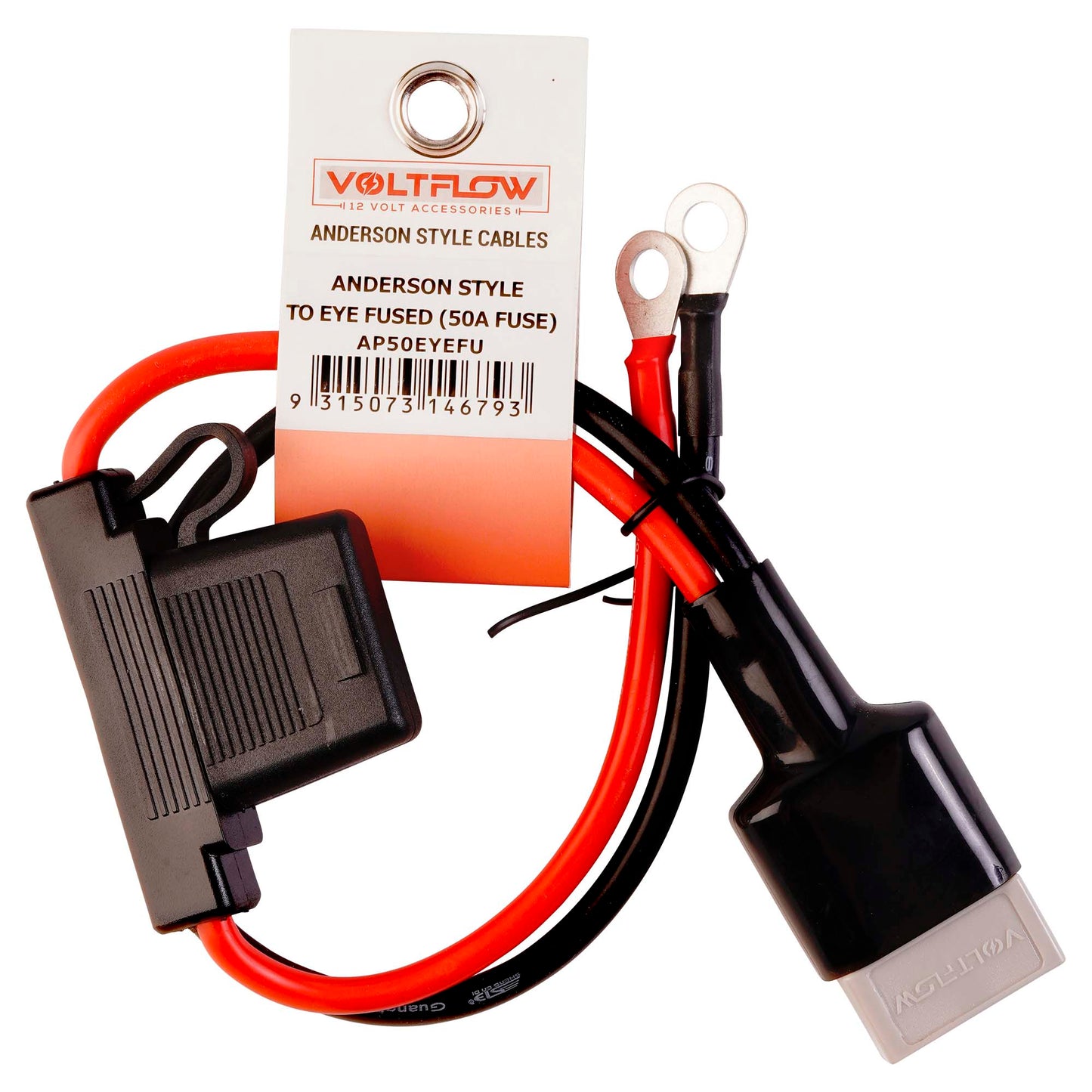 VoltFlow 12V Anderson Style Plug lead To Ring Terminals With In line Fuse