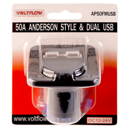 VoltFlow Flush Mount with 12V Anderson Style Plug with Dual USB