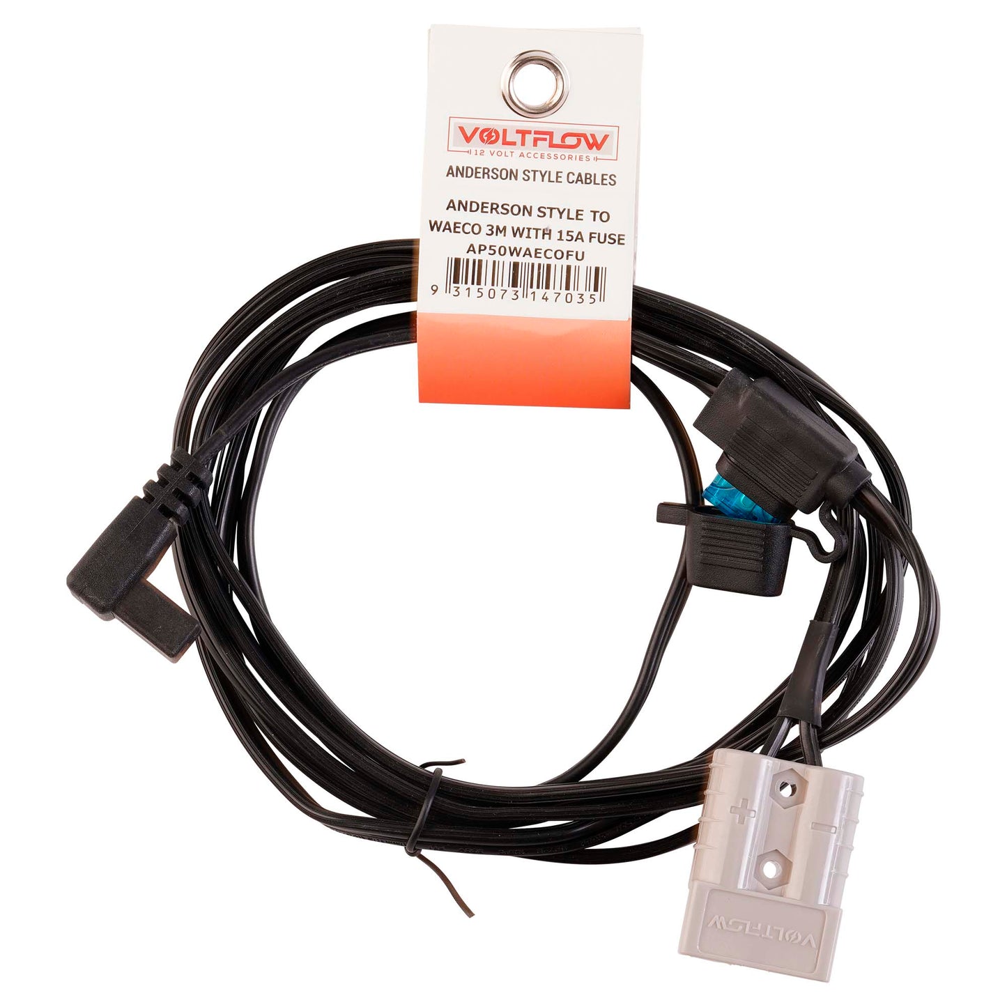 VoltFlow 12V Anderson Style Plug To Waeco or Dometic Fridge Plug 3metre With 15 AMP Fuse