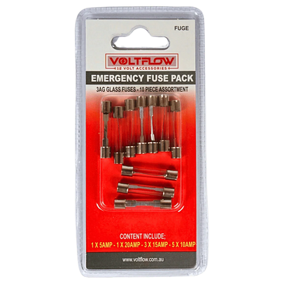 VoltFlow Emergency Glass Fuse Pack 10 Piece