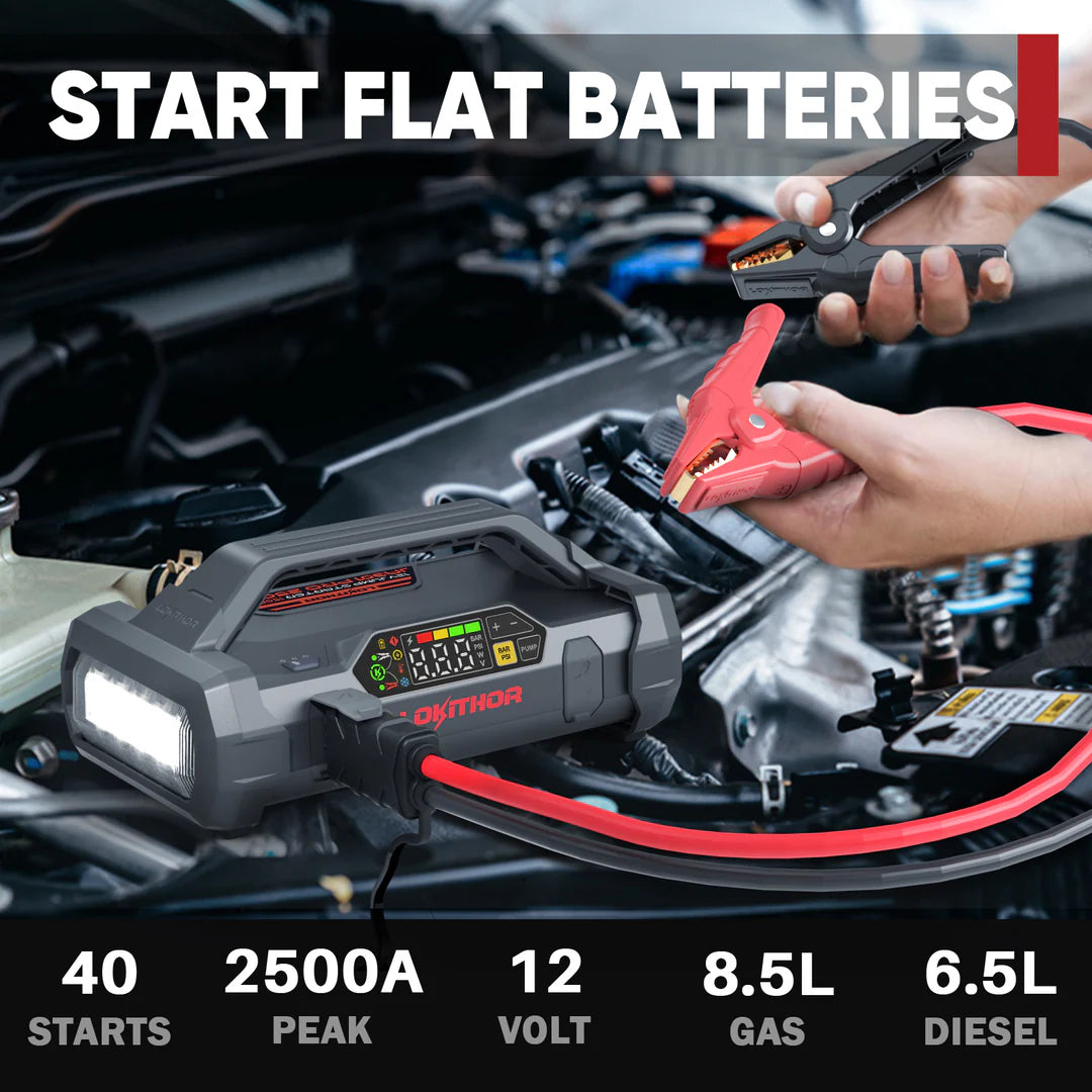 LO-JA301PRO LOKITHOR Essential 4-in-1 Jump Starter Pack 2500A + Digital Air Pump Compressor + LED Torch + USB Power Bank
