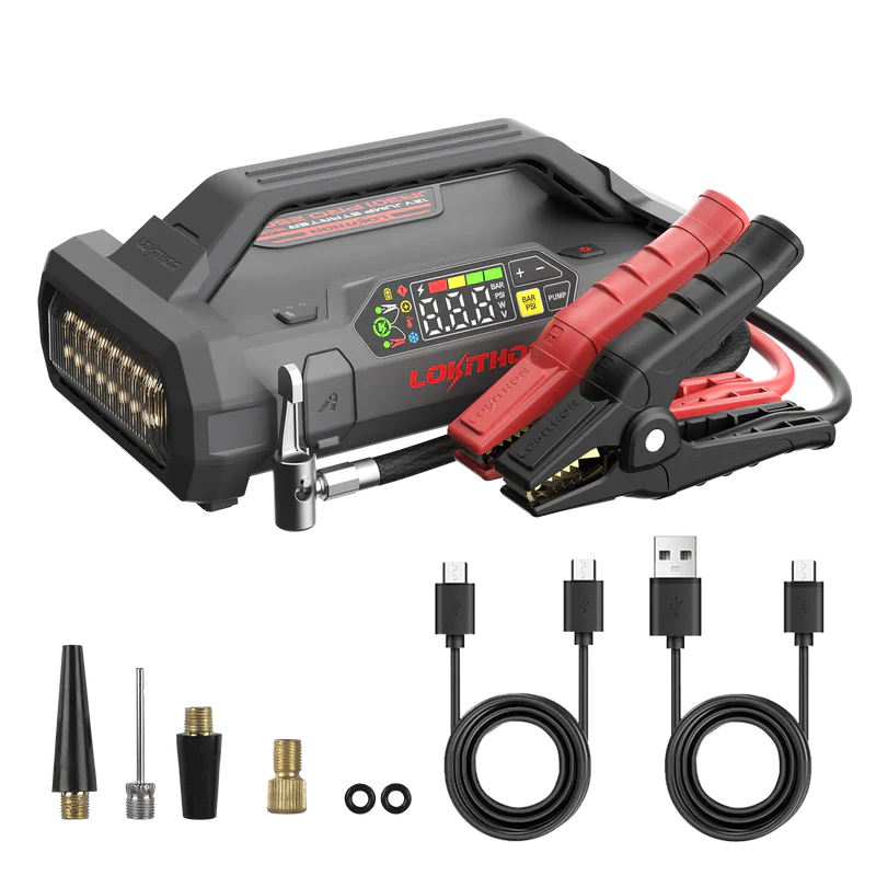 LO-JA301PRO LOKITHOR Essential 4-in-1 Jump Starter Pack 2500A + Digital Air Pump Compressor + LED Torch + USB Power Bank