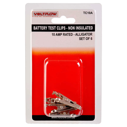 VoltFlow Alligator Clips 12V 10Amp Non Insulated 6 Piece