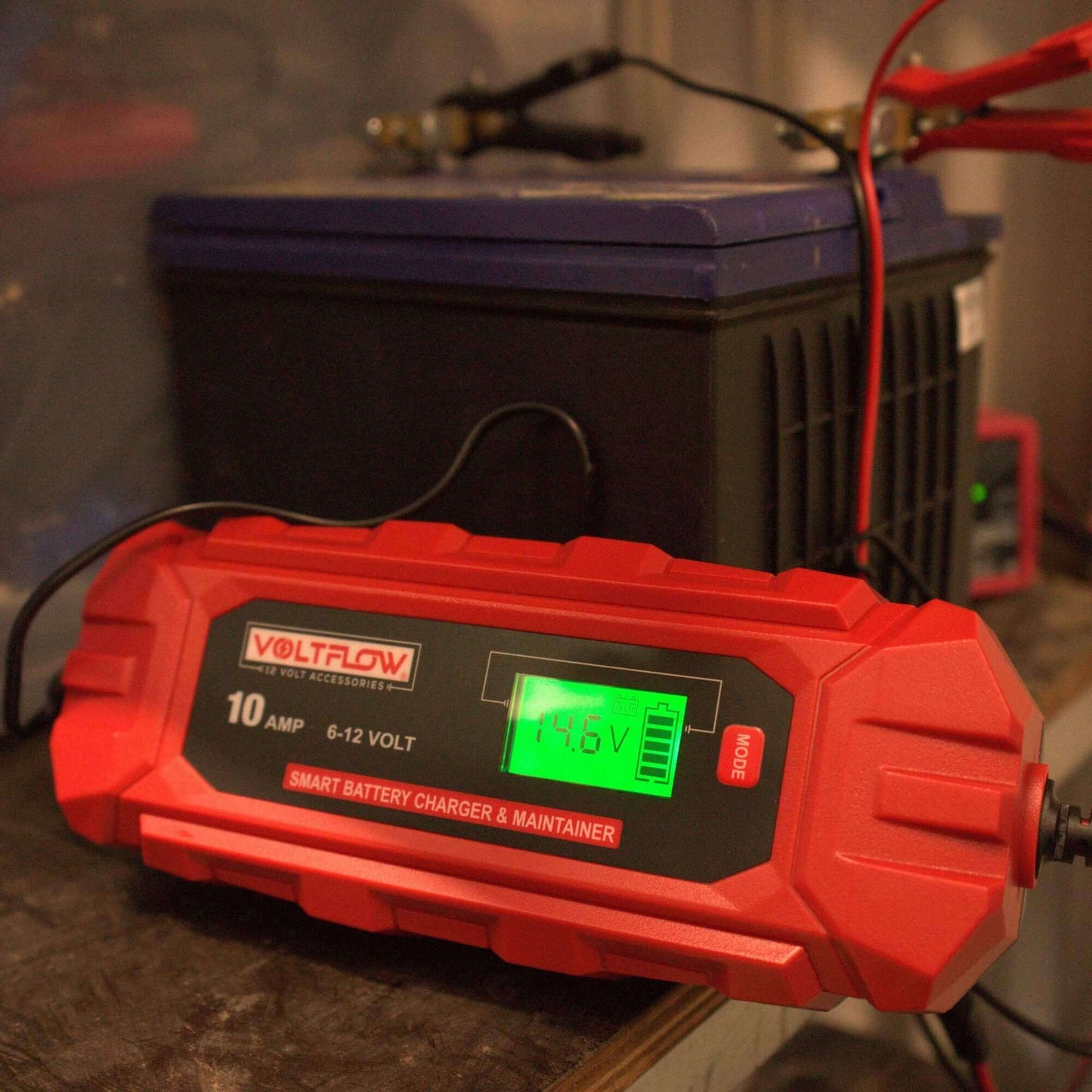 Voltflow 10Amp Smart Battery Charger & Maintainer 6-12V 10-Stage Lithium Capable