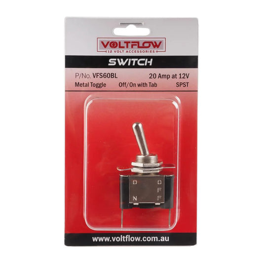 VoltFlow Metal Toggle Switches with Quick Connect Tab - 20Amp at 12V