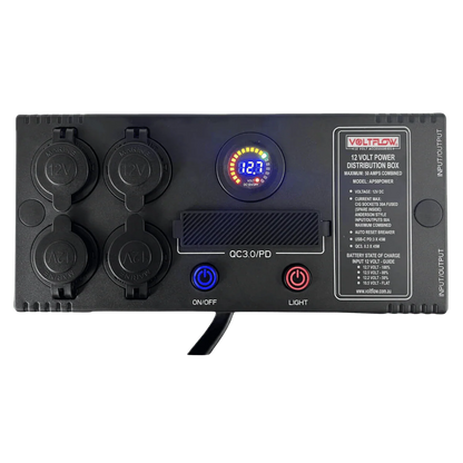 VoltFlow 12V Power Extension Box 50Amp with Anderson, USB & Cig Sockets